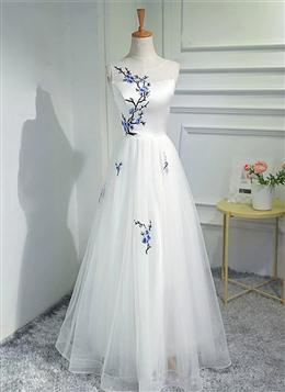 Picture of Pretty White Color Tulle Long A-line Formal Dresses, White Color Graduation Dresses